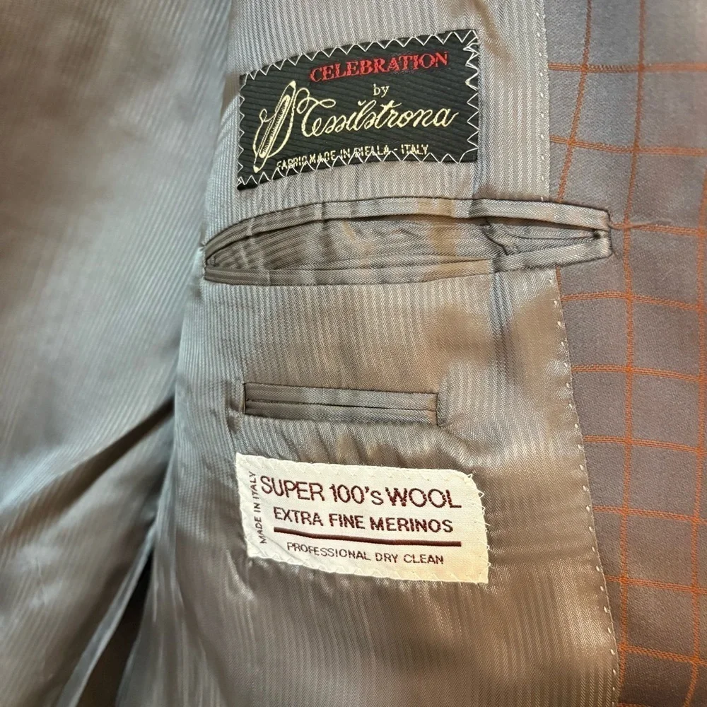 Studio Milano Tessilstrona 7 Button Blazer Sport Coat Wool Gray Checked Mens 43L